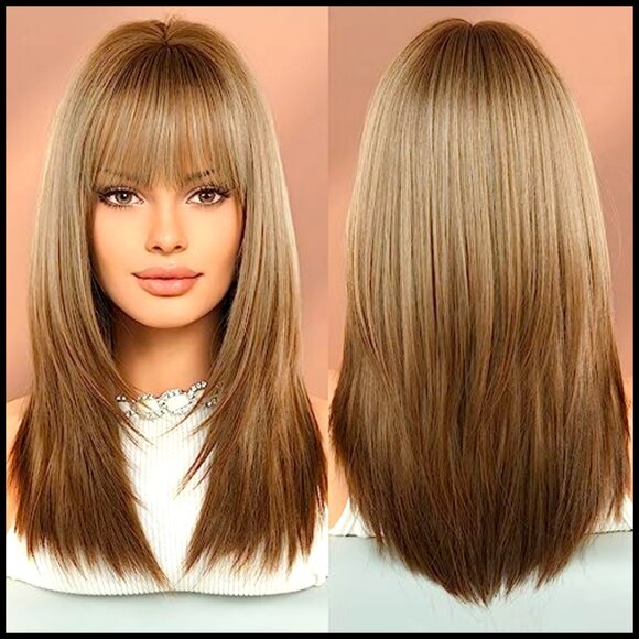 Synthetic Heat Resistant Layered Wig with Bangs Shoulder Length Natural Look main image 6